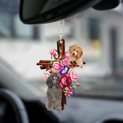 Cute Poodle Roses And Jesus Car Hanging Ornament Godmerch - Best gifts your whole family