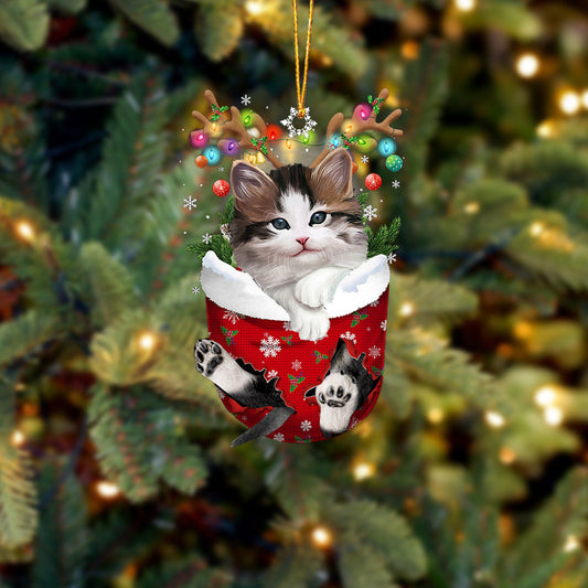 Cute White Kitty In Snow Pocket Christmas Ornament - Best gifts your whole family