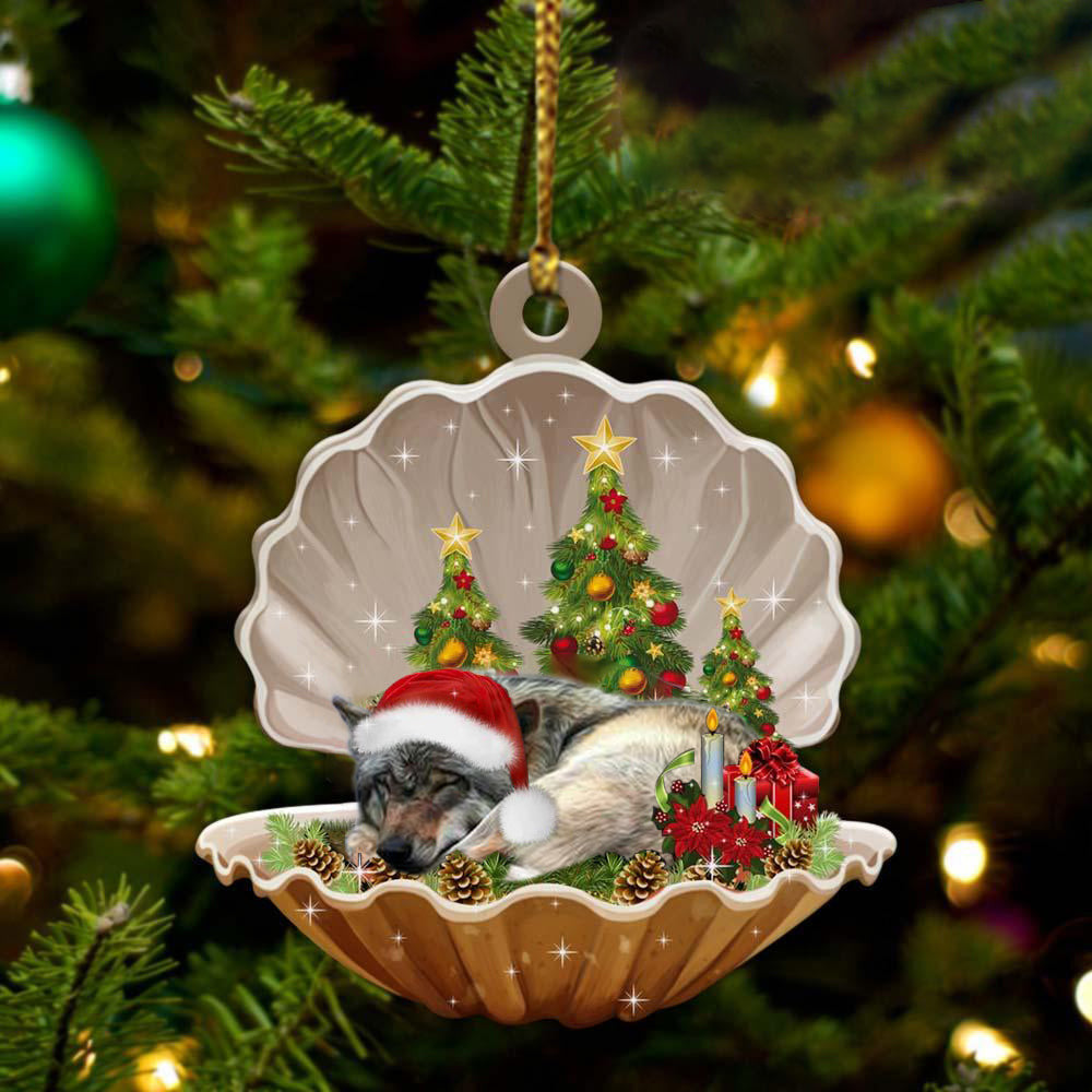 Cute Wolf Sleeping in Pearl Dog Christmas Ornament Flat Acrylic - Best gifts your whole family