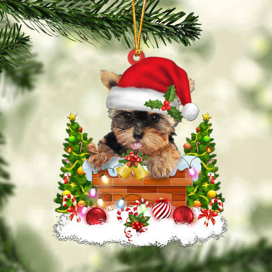 Cute Yorkshire Terrier In The Chimney Hanging Ornament Dog Christmas Ornament - Best gifts your whole family