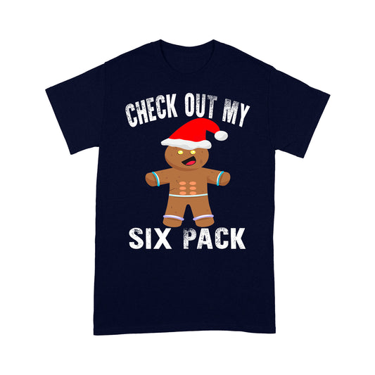 Lustiges Weihnachts-Lebkuchen-Fitnessstudio-T-Shirt mit Aufschrift „Check Out My Six Pack“, Geschenk für Weihnachten