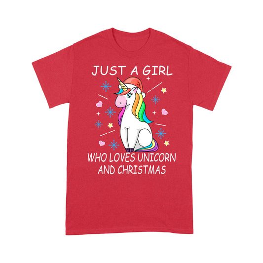 Just A Girl Who Loves Unicorn And Christmas Lustiges T-Shirt Geschenk für Weihnachten