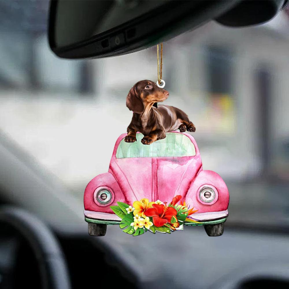 Dachshund 2-Pink Hippie Car-Two Sided Ornament - Best gifts your whole family
