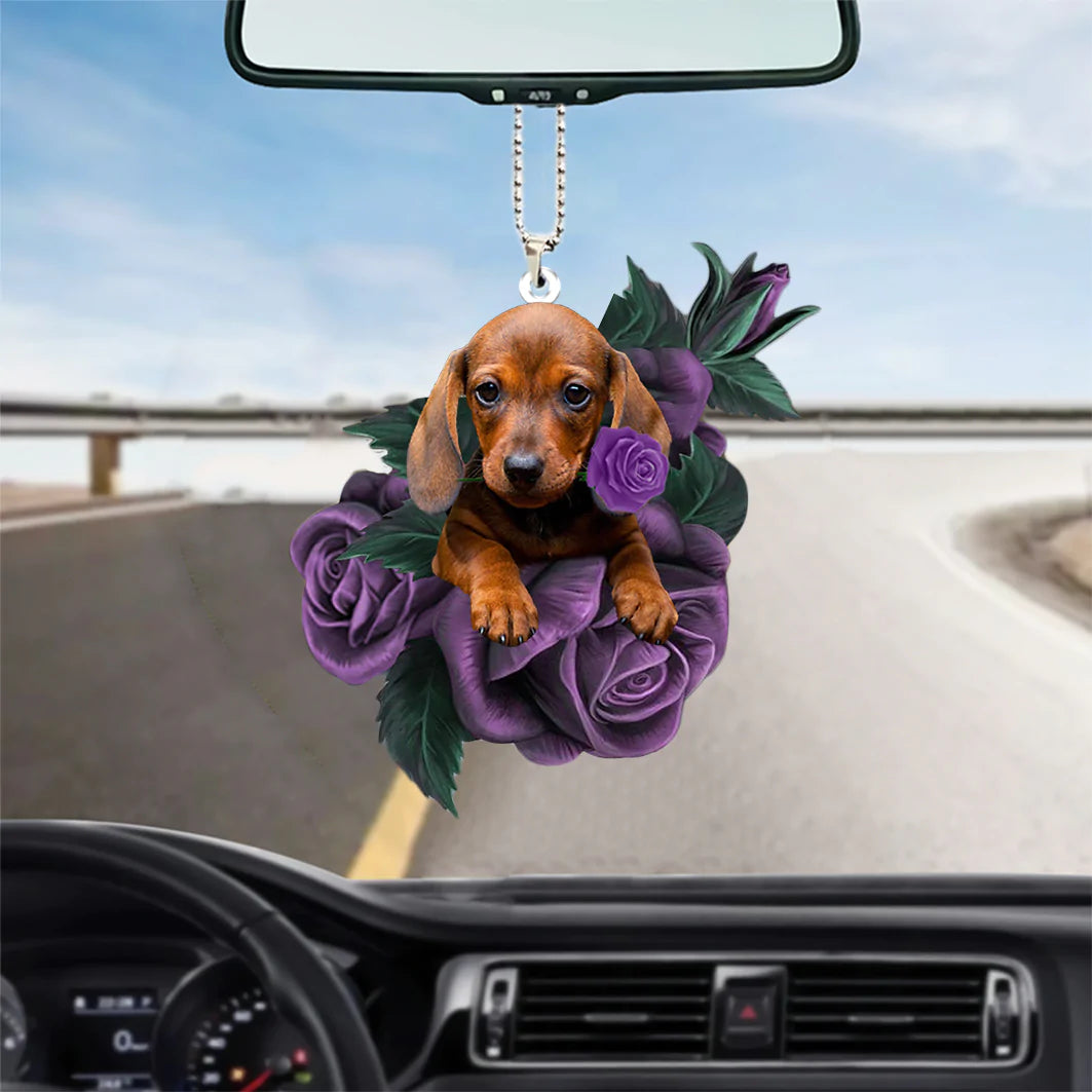 Dachshund In Purple Rose Car Hanging Ornament - Best gifts your whole family
