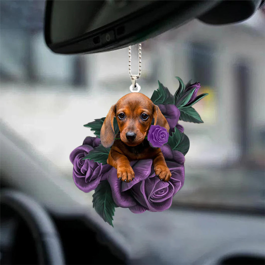 Dachshund In Purple Rose Car Hanging Ornament - Best gifts your whole family