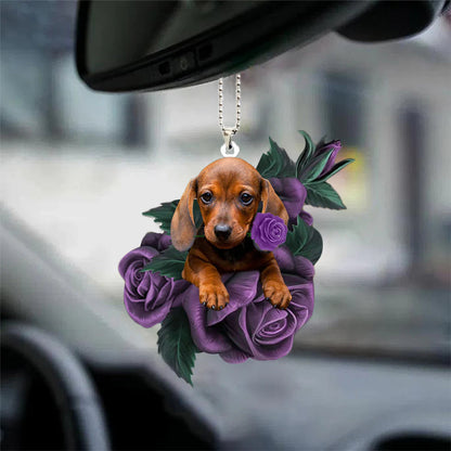 Dachshund In Purple Rose Car Hanging Ornament - Best gifts your whole family