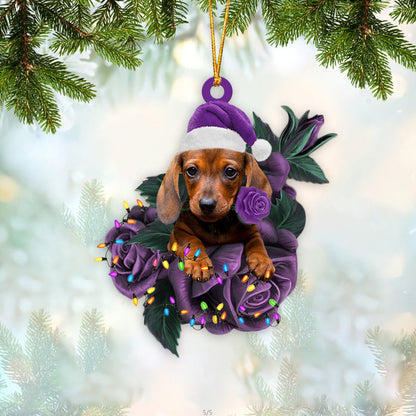 Dachshund In Purple Rose Christmas Ornament Dog Hanging Ornament For Christma - Best gifts your whole family