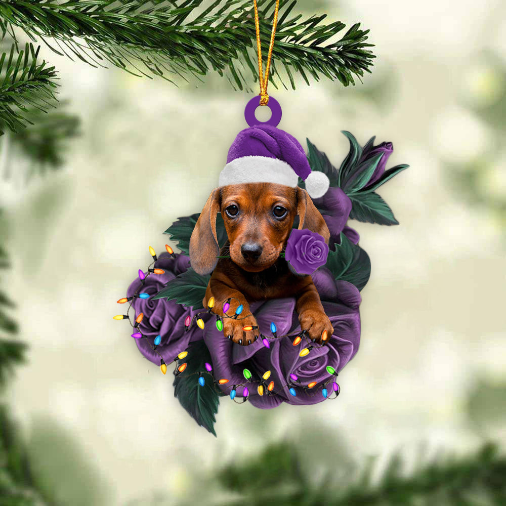 Dachshund In Purple Rose Christmas Ornament Dog Hanging Ornament For Christma - Best gifts your whole family