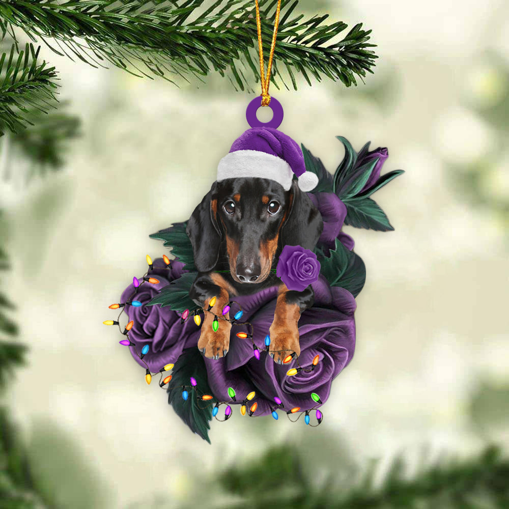 Dachshund In Purple Rose Christmas Ornament Dog Hanging Ornament For Christmas - Best gifts your whole family