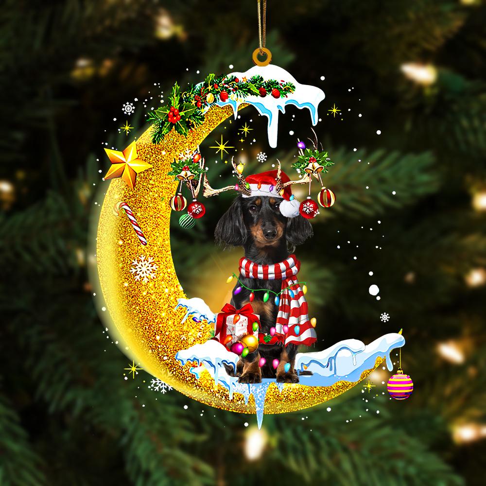 Dachshund On The Moon Merry Christmas Hanging Ornament Dog Ornament, Car Ornament, Christmas Ornament - Best gifts your whole family