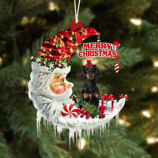 Dachshund On The Moon Merry Christmas Hanging Ornament - Best gifts your whole family