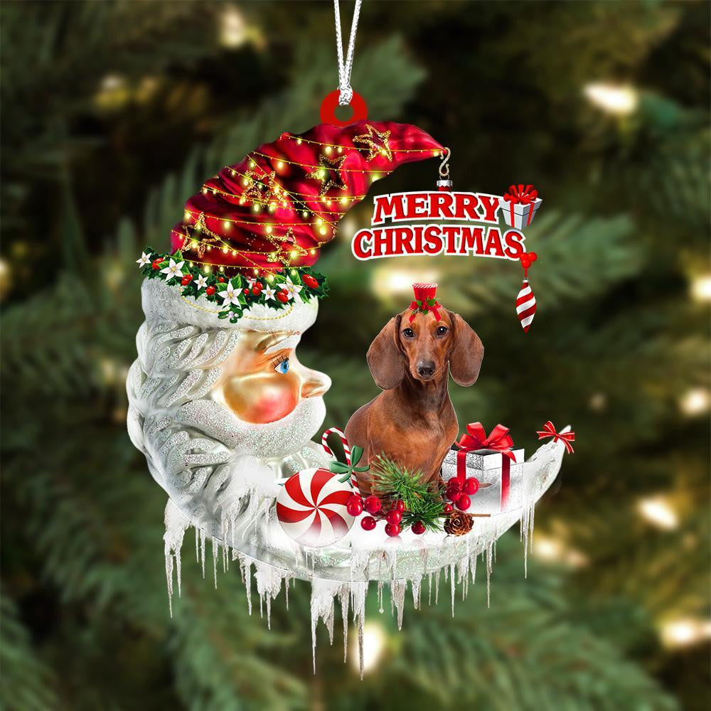 Dachshund On The Moon Merry Christmas Hanging Ornaments - Best gifts your whole family