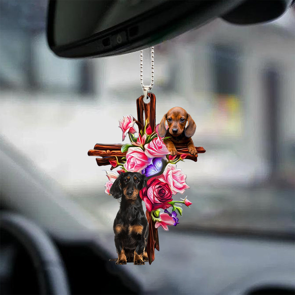 Dachshund Roses And Jesus Car Hanging Ornament Auto Godmerch - Best gifts your whole family