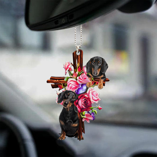 Dachshund Roses And Jesus Car Ornament Dog Hanging Ornaments For Auto Car Godmerc - Best gifts your whole family