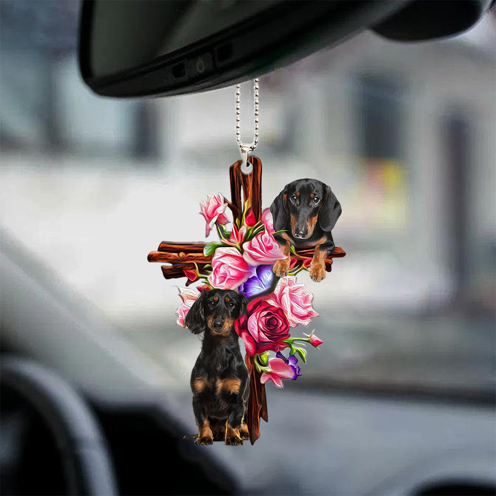 Dachshund Roses And Jesus Hanging Ornament Car Dog Ornaments For Auto Car Godmerc - Best gifts your whole family