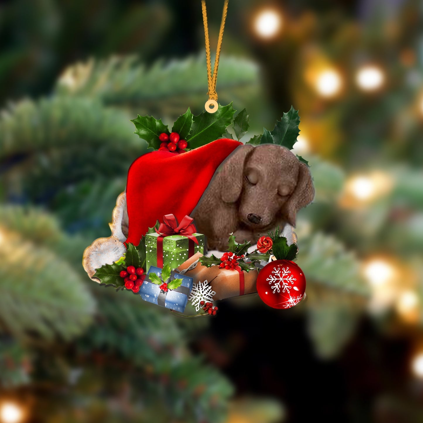 Dachshund-Sleeping In Hat Two Sides Ornament Dog Sleeping Ornament - Best gifts your whole family
