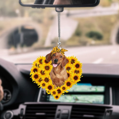 Dachshund-Sunflower Heart Gift Car Ornament - Best gifts your whole family