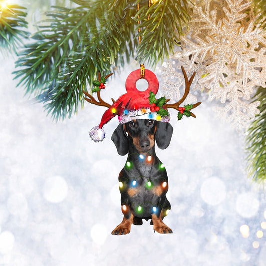 Dachshund Weiner Doxie Dog Christmas Light Reindeer Ornament, Christmas Tree Ornament, Home Decor Plastic Ornament Gifts - Best gifts your whole family