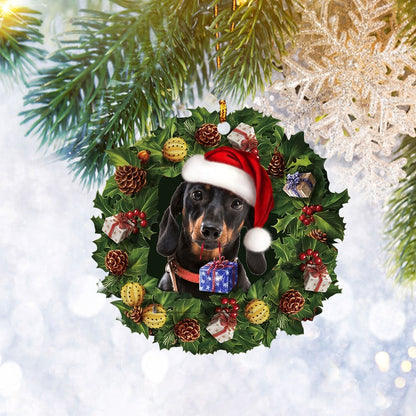 Dachshund Weiner Doxie Dog Lover Christmas Wreath Ornament, Christmas Tree Ornament Gifts, Home Decor Plastic Ornament - Best gifts your whole family