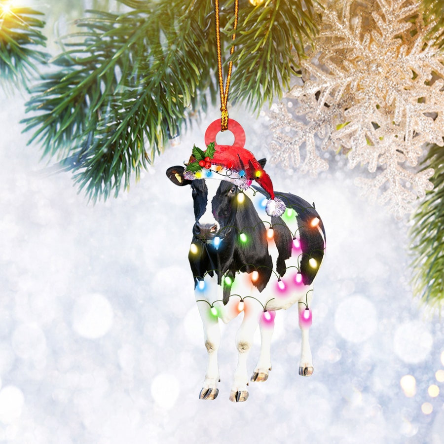 Dairy Cow Christmas Santa Hat Ornament, Farm Animal Lover Gifts, Christmas Tree Ornament, Home Decor Plastic Ornament - Best gifts your whole family