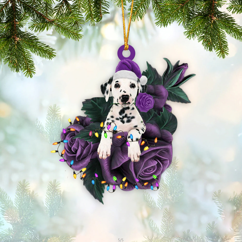 Dalmatian In Purple Rose Christmas Ornament Dog Hanging Ornament For Christmas - Best gifts your whole family