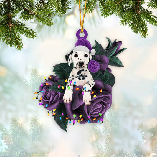 Dalmatian In Purple Rose Christmas Ornament Dog Hanging Ornament For Christmas - Best gifts your whole family