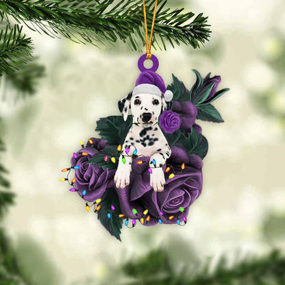 Dalmatian In Purple Rose Christmas Ornament Dog Hanging Ornament For Christmas - Best gifts your whole family