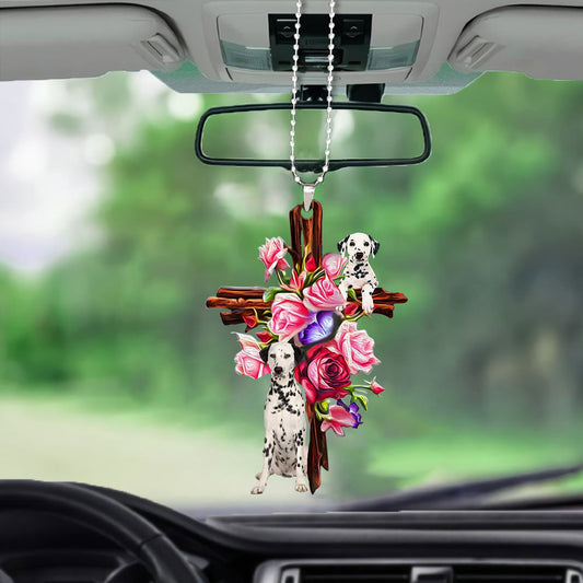 Dalmatian Roses And Jesus Hanging Ornament Dog Ornaments For Auto Car Godmerc - Best gifts your whole family