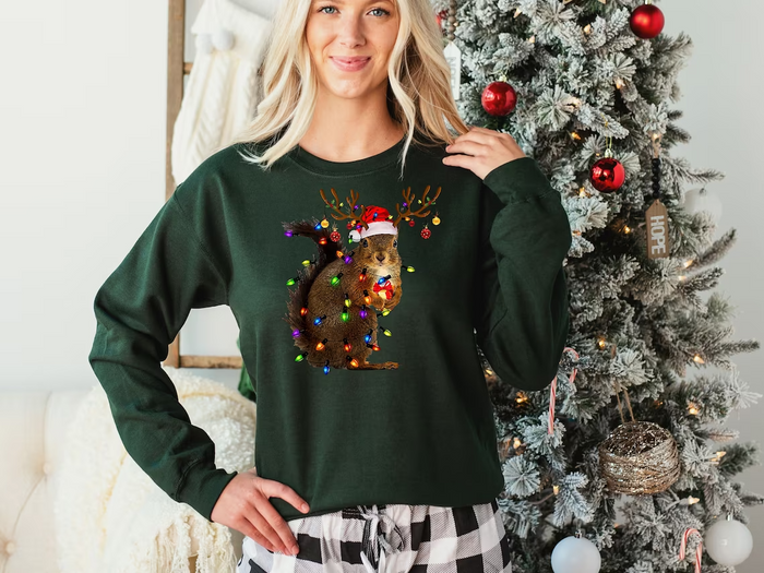 Christmas Squirrel Lights Sweatshirt , Christmas Hoodie, Funny Christmas Sweatshirt , Christmas Gift Sweatshirt , Christmas Gift For Her