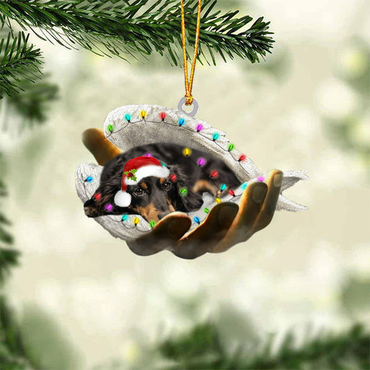 Dashuand (Black And Tan) Long Hair Sleeping Angel In God Hand Christmas Ornament Godmerch Ornament - Best gifts your whole family