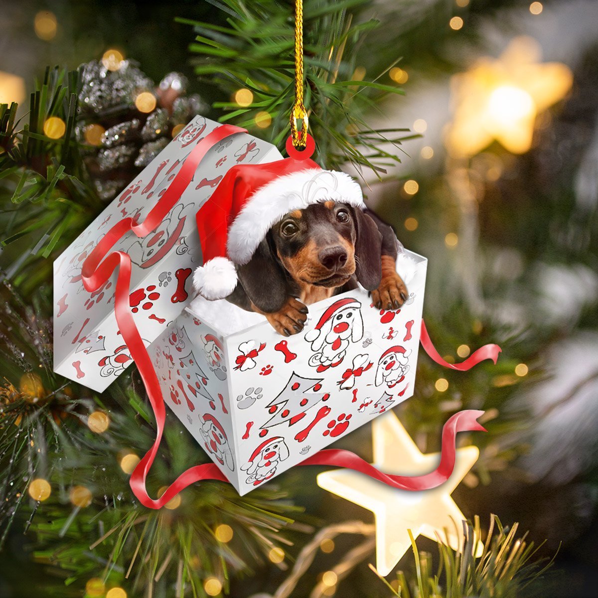 Dashund - Christmas Gift Shape Ornament - Best gifts your whole family