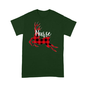 Christmas Reindeer Buffalo Plaid Nurse Funny Gift Tee Shirt Gift For Christmas