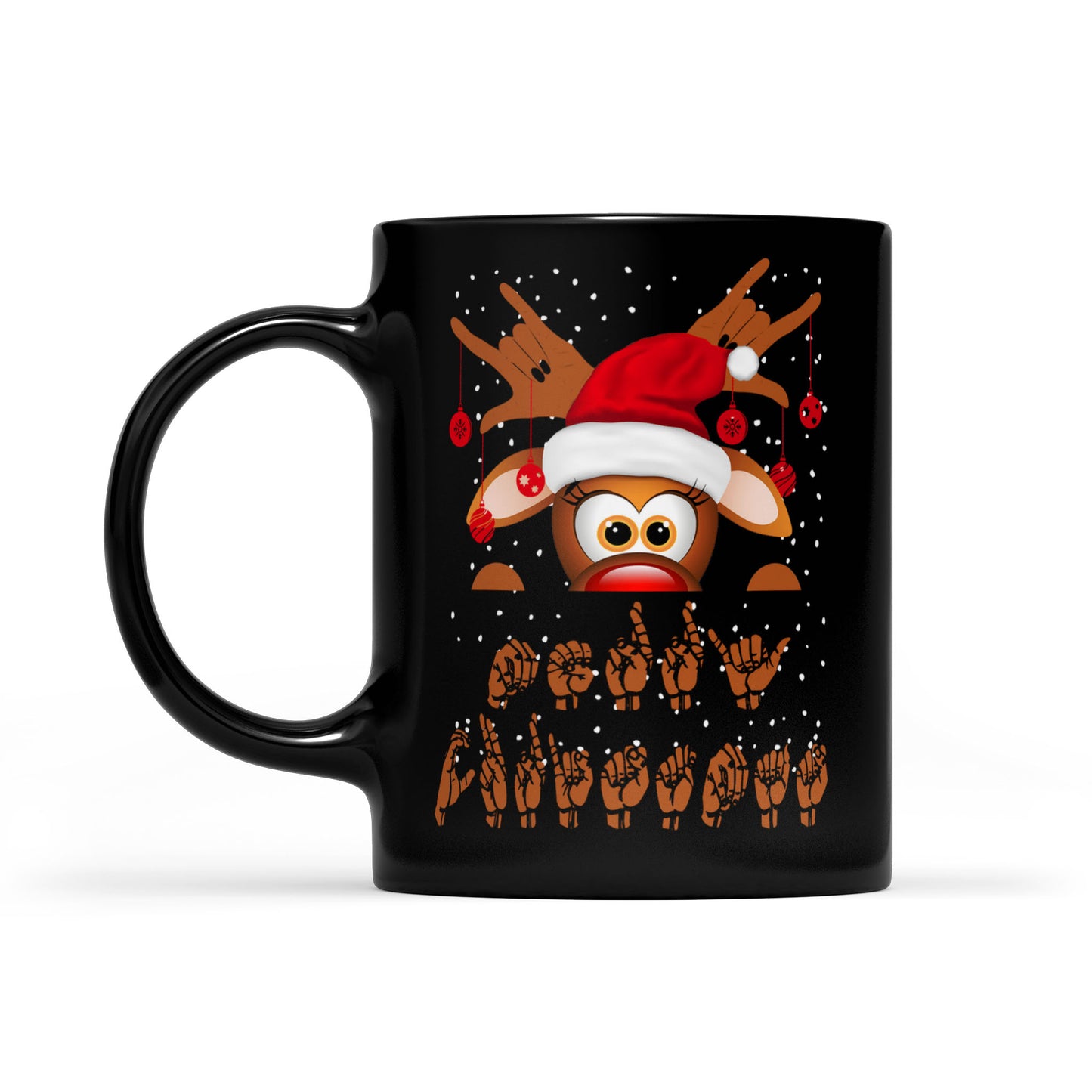 Sign Language Merry Christmas ASL Reindeer Gift -   Black Mug Gift For Christmas