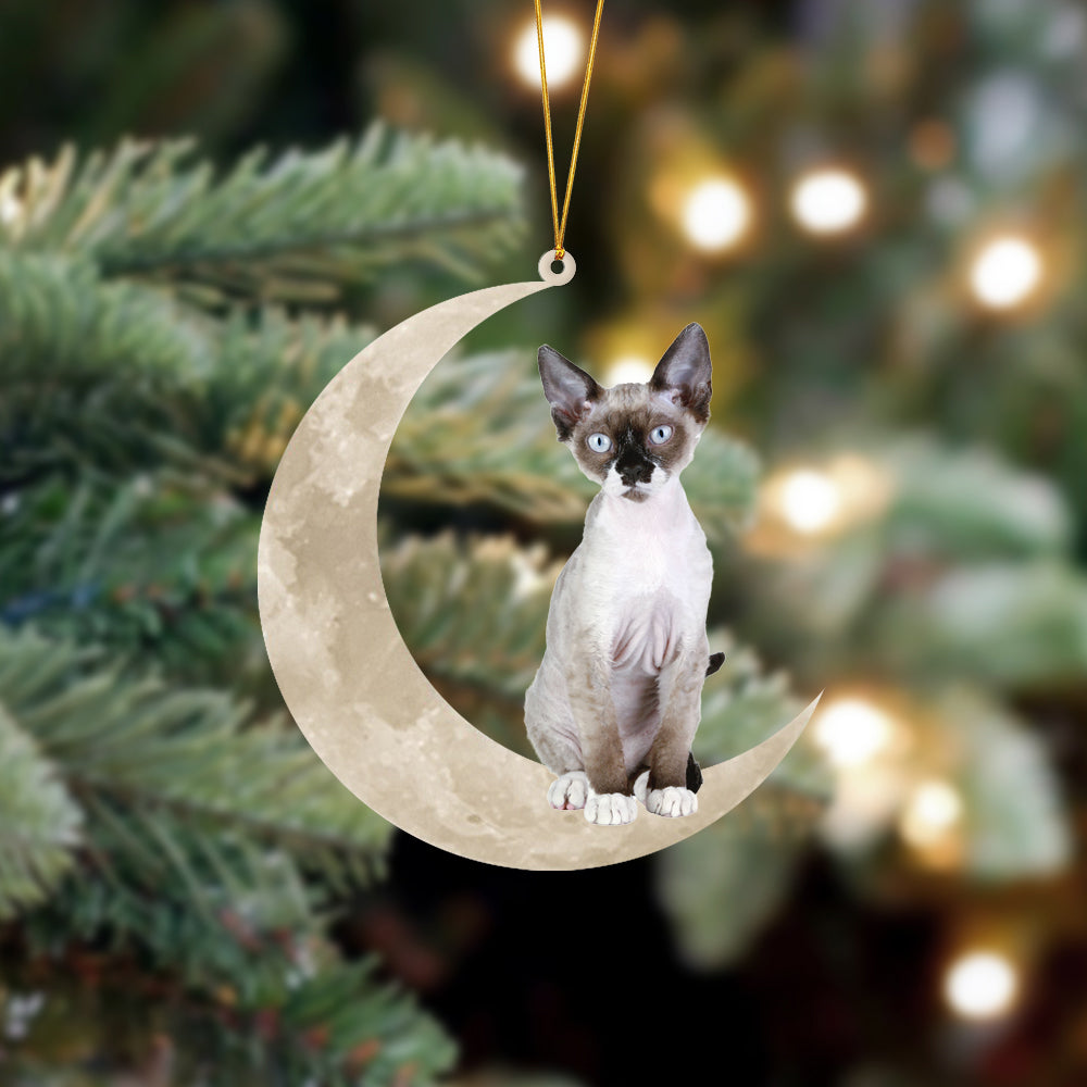 Devon Rex Cat Sits On The Moon Hanging Ornament Cat Christmas Acrylic Ornament - Best gifts your whole family