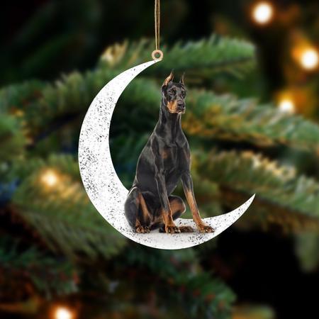 Doberman 2-Sit On The Moon-Two Sided Ornament - Best gifts your whole family