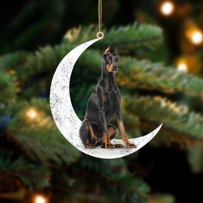 Doberman 2-Sit On The Moon-Two Sided Ornament - Best gifts your whole family
