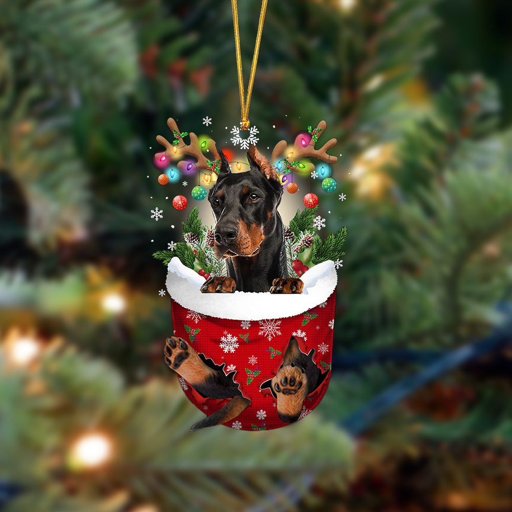 Doberman-In Christmas Pocket Two Sides Ornament, Christmas Dog Hanging Ornament - Best gifts your whole family