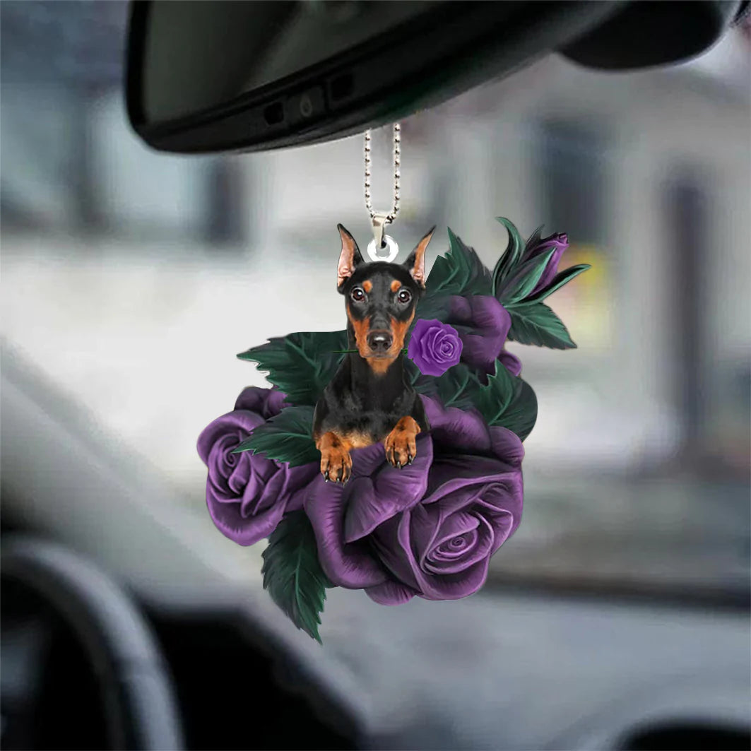 Doberman In Purple Rose Car Hanging Ornament, Car Ornament For Men Women - Best gifts your whole family