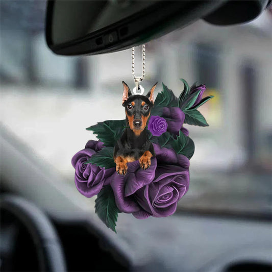 Doberman In Purple Rose Car Hanging Ornament, Car Ornament For Men Women - Best gifts your whole family