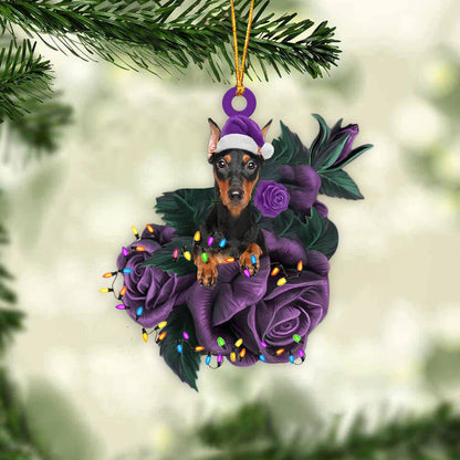 Doberman In Purple Rose Christmas Ornaments Dog Hanging Ornament For Christmas - Best gifts your whole family
