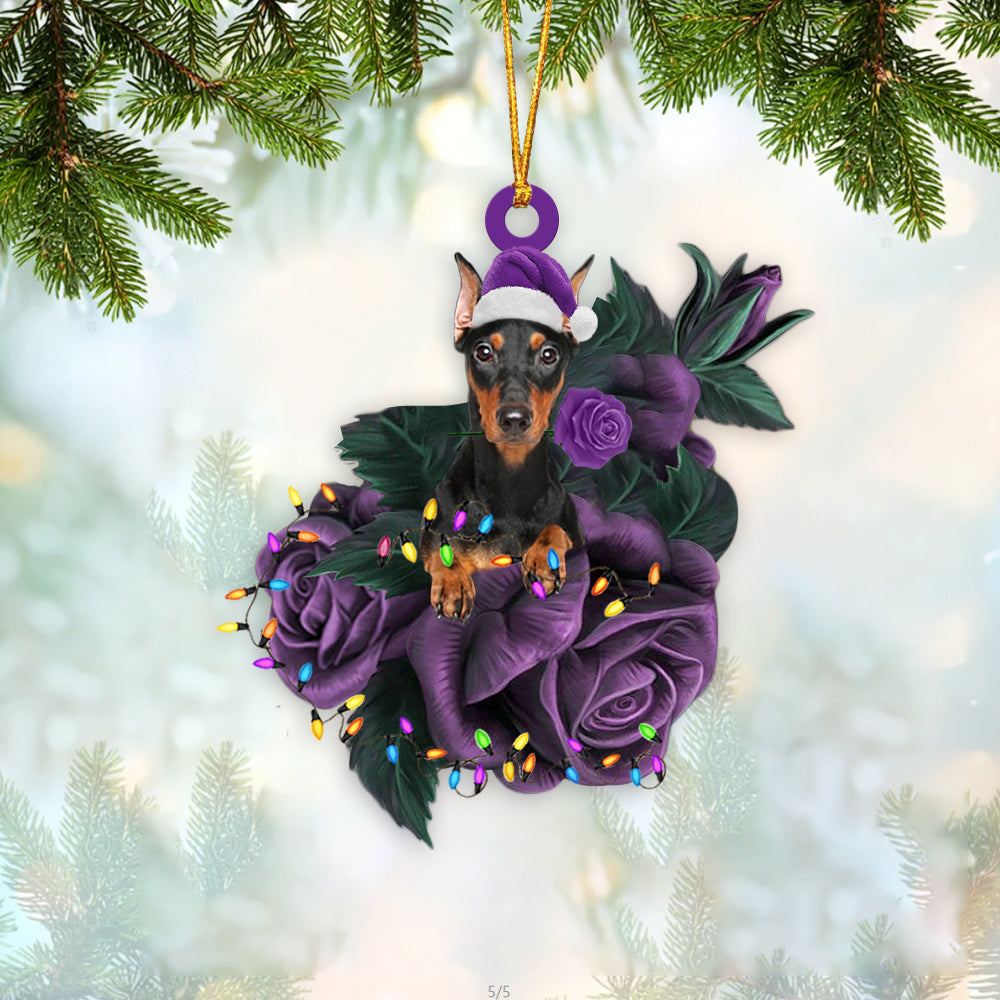 Doberman In Purple Rose Christmas Ornaments Dog Hanging Ornament For Christmas - Best gifts your whole family