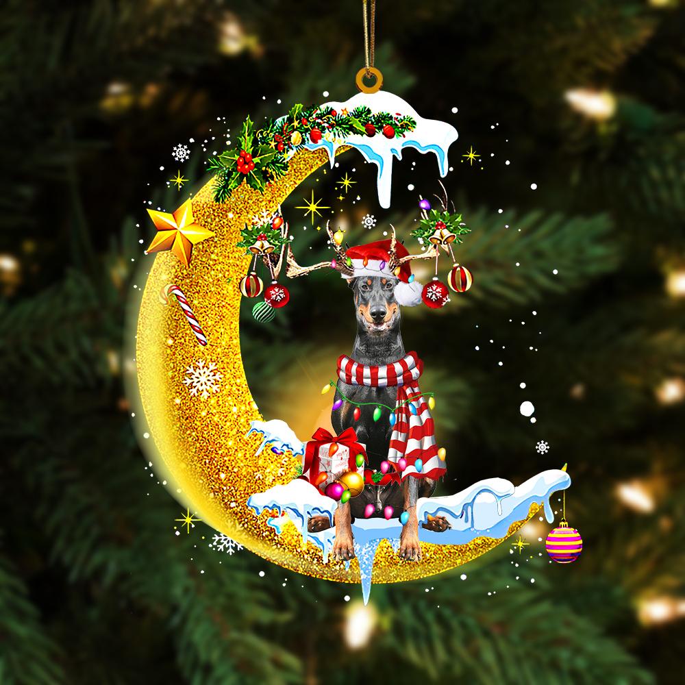 Doberman On The Moon Merry Christmas Hanging Ornament Dog Ornament, Car Ornament, Christmas Ornament - Best gifts your whole family