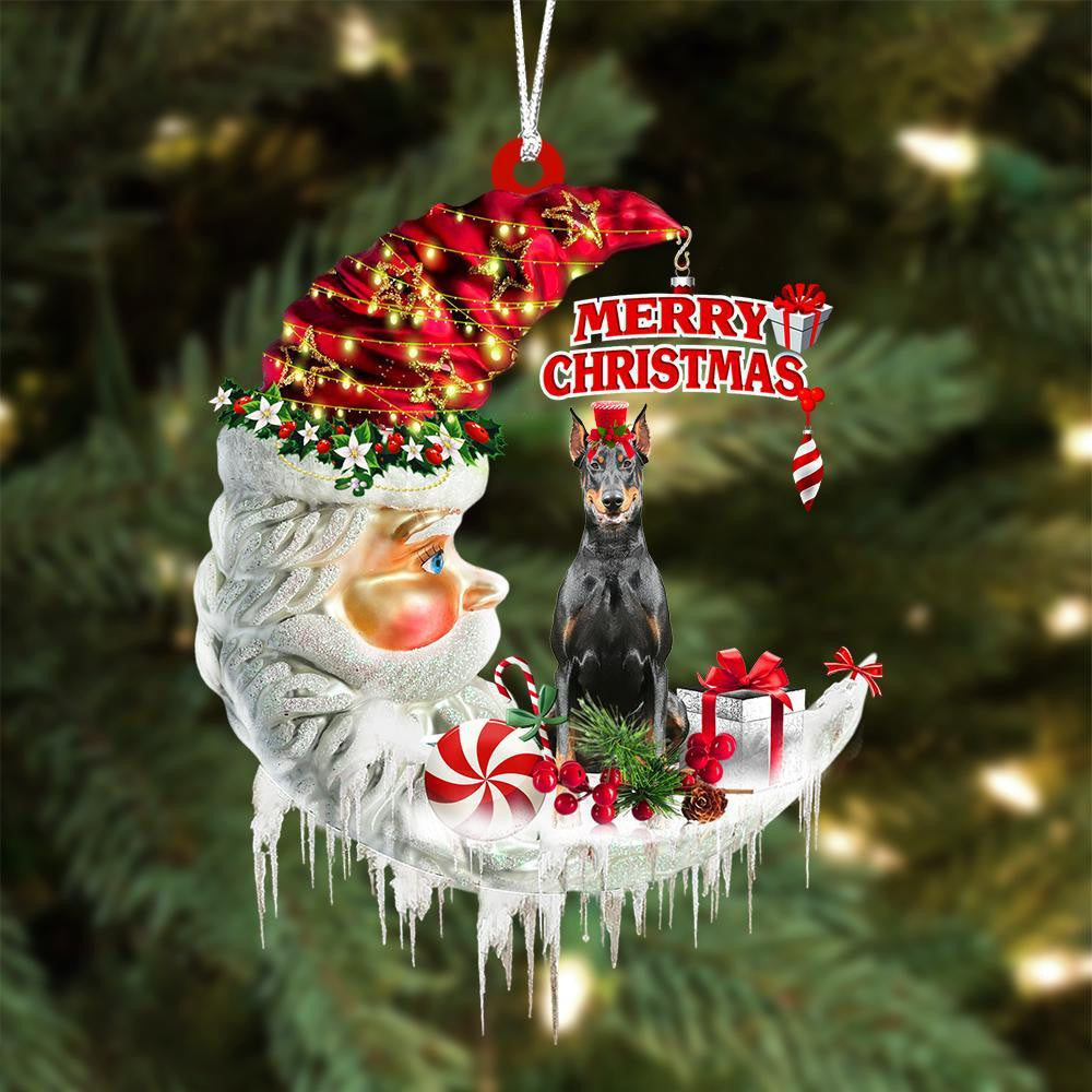 Doberman On The Moon Merry Christmas Hanging Ornament - Best gifts your whole family