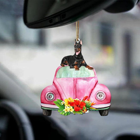 Doberman Pinscher-Pink Hippie Car-Two Sided Ornament - Best gifts your whole family