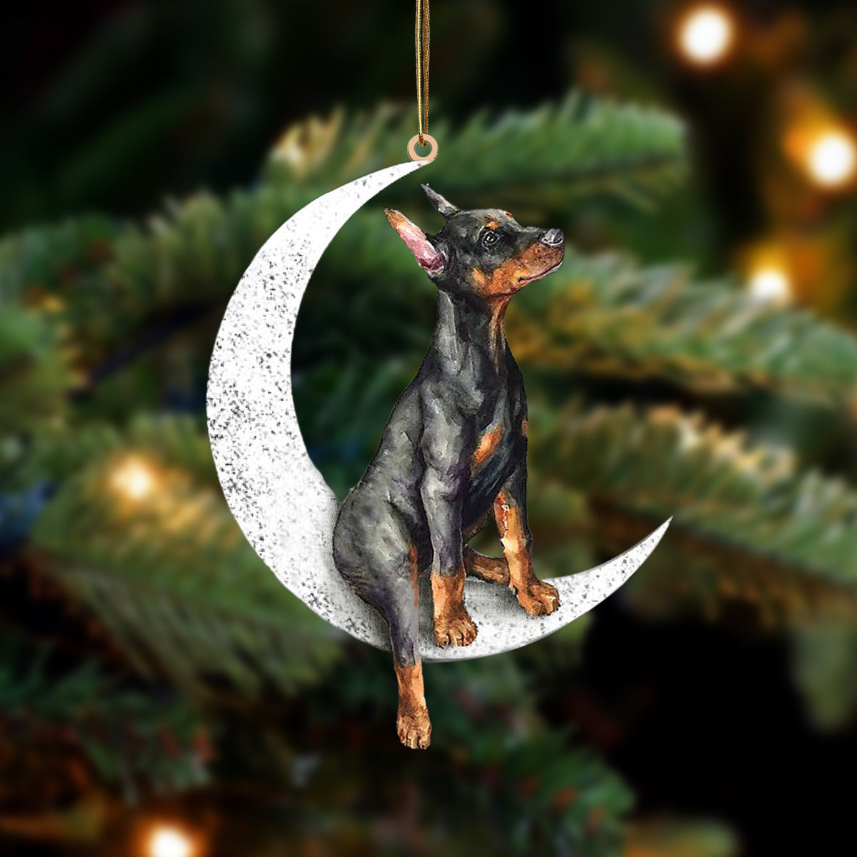 Doberman Pinscher Sit On The Moon Two Sided Ornament Dog Hanging Christmas Ornament - Best gifts your whole family