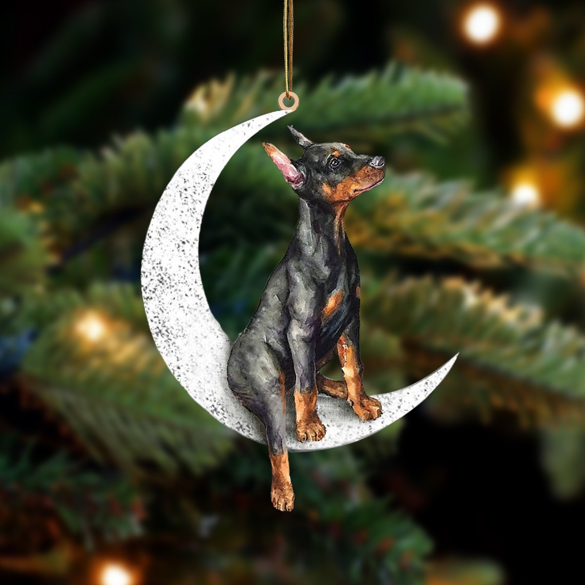 Doberman Pinscher-Sit On The Moon-Two Sided Ornament - Best gifts your whole family