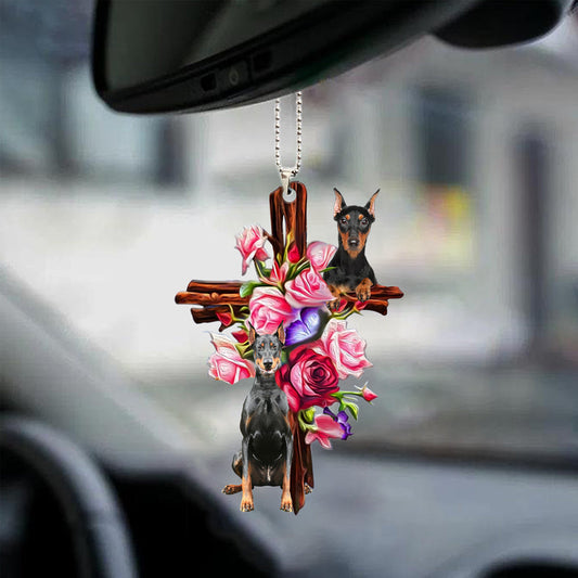 Doberman Roses And Jesus Car Hanging Ornament Dog Ornaments For Auto Car Godmerc - Best gifts your whole family
