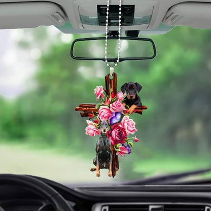 Doberman Roses And Jesus Car Hanging Ornament Dog Ornaments Godmerc - Best gifts your whole family
