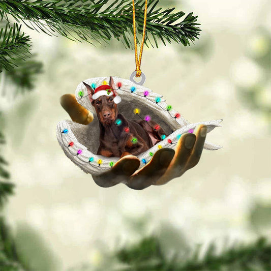 Dobermann (Brown) Sleeping Angel In God Hand Christmas Ornament Godmerch Ornament - Best gifts your whole family