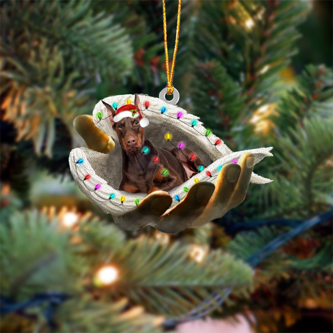 Dobermann (Brown) Sleeping Angel In God Hand Christmas Ornament Godmerch Ornament - Best gifts your whole family